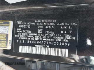 2013 Kia Optima LX z VIN 5XXGM4A71DG254889, wystawiony jako IAAI lot #42248455 z przebiegiem 203 443 mil mil oraz . Historia ofert i sprzedaży dostępna na DreamBid. Obrazek 9.