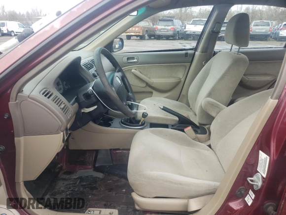 2002 Honda Civic LX with VIN 2HGES15502H558280, listed as a Copart auction lot 43611285 with 164,284 mi miles and Salvage Title. Bid and sale history available at DreamBid. Image 7.