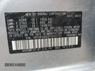 2023 Subaru Impreza with VIN 4S3GKAB63P3600732, listed as a Copart auction lot 52484065 with 55,074 mi miles and Salvage title. Bid and sale history available at DreamBid. Image 12.