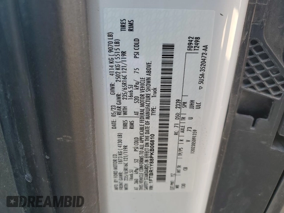 2023 Ford Transit Cargo with VIN 1FTBR1Y88PKB06810, listed as a Copart auction lot 47635095 with Not Provided miles and Salvage Title. Bid and sale history available at DreamBid. Image 14.