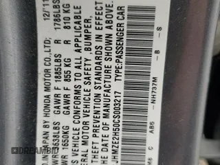 2012 Honda Insight LX with VIN JHMZE2H50CS003217, listed as a Copart auction lot 47982725 with 168,382 mi miles and Salvage title. Bid and sale history available at DreamBid. Image 15.