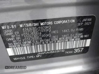 2021 Mitsubishi Outlander ES with VIN JA4APUAU2MU036192, listed as a IAAI auction lot 42174044 with 54,331 mi miles and . Bid and sale history available at DreamBid. Image 9.