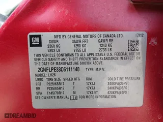 2013 Chevrolet Equinox LT with VIN 2GNFLPE38D6111140, listed as a IAAI auction lot 41850186 with 65,642 mi miles. Bid and sale history available at carsss.com. Image 9.