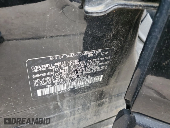 2021 Subaru Forester Premium z VIN JF2SKAFC6MH485036, wystawiony jako Copart lot #61420835 z przebiegiem Nie podano mil oraz Szkoda całkowita • Salvage title. Historia ofert i sprzedaży dostępna na DreamBid. Obrazek 14.