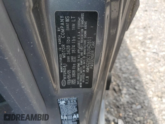 2005 Hyundai Accent GLS with VIN KMHCG35C15U342811, listed as a Copart auction lot 54855705 with 39,299 mi miles and Clean Title. Bid and sale history available at carsss.com. Image 12.