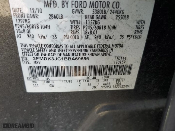 2011 Ford Edge SEL with VIN 2FMDK3JC1BBA69556, listed as a Copart auction lot 54208505 with 154,002 mi miles and Clean Title. Bid and sale history available at carsss.com. Image 13.