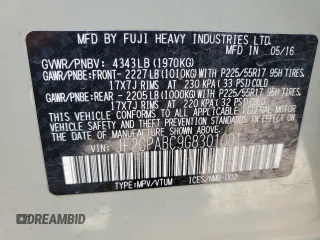 2016 Subaru Crosstrek Premium with VIN JF2GPABC9G8301001, listed as a Copart auction lot 59203765 with 76,046 mi miles and Salvage title. Bid and sale history available at DreamBid. Image 12.