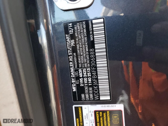 2015 Mercedes-Benz E-Class E 400 with VIN WDDKJ6FB4FF306888, listed as a Copart auction lot 44236124 with 55,316 mi miles. Bid and sale history available at carsss.com. Image 12.