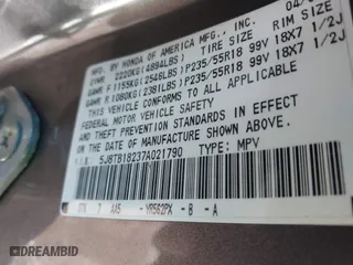 2007 Acura RDX with VIN 5J8TB18237A021790, listed as a IAAI auction lot 41604769 with 170,968 mi miles. Bid and sale history available at carsss.com. Image 9.