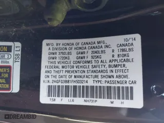 2015 Honda Civic Coupe EX with VIN 2HGFG3B81FH503214, listed as a IAAI auction lot 41679382 with 94,883 mi miles. Bid and sale history available at carsss.com. Image 9.