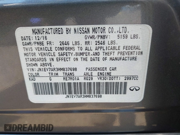 2017 Infiniti Q50 Signature Edition z VIN JN1EV7AR3HM837698, wystawiony jako IAAI lot #42115166 z przebiegiem 95 973 mil mil oraz . Historia ofert i sprzedaży dostępna na DreamBid. Obrazek 9.