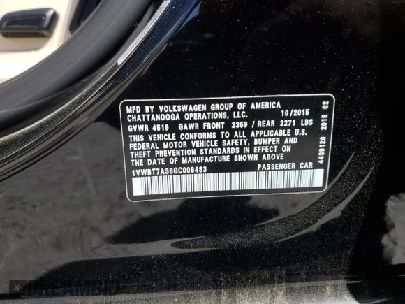 2016 Volkswagen Passat SE z VIN 1VWBT7A38GC008483, wystawiony jako Copart lot #52851805 z przebiegiem 116 672 mil mil oraz Szkoda całkowita • Salvage title. Historia ofert i sprzedaży dostępna na DreamBid. Obrazek 12.