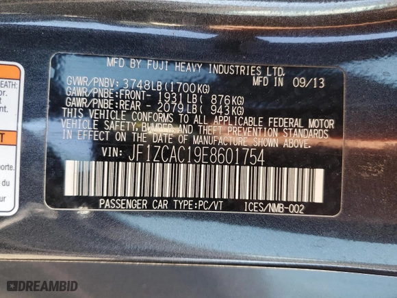 2014 Subaru BRZ Limited with VIN JF1ZCAC19E8601754, listed as a Copart auction lot 73763504 with 71,787 mi miles and Salvage Title. Bid and sale history available at carsss.com. Image 12.