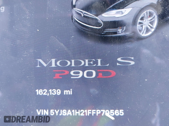 2015 Tesla Model S 85D with VIN 5YJSA1H21FFP79565, listed as a IAAI auction lot 42076401 with 162,139 mi miles. Bid and sale history available at carsss.com. Image 15.