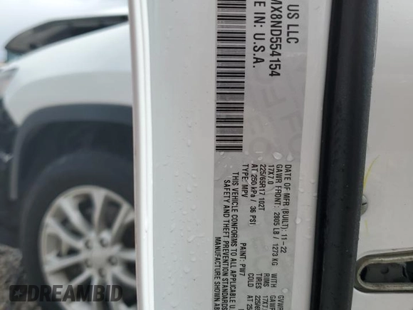 2022 Jeep Cherokee Latitude Lux with VIN 1C4PJMMX8ND554154, listed as a Copart auction lot 56482135 with 55,417 mi miles and Salvage title. Bid and sale history available at DreamBid. Image 13.