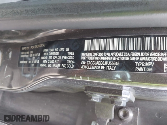 2018 Jeep Renegade Latitude with VIN ZACCJABB8JPJ55645, listed as a IAAI auction lot 42071695 with 124,067 mi miles. Bid and sale history available at carsss.com. Image 9.