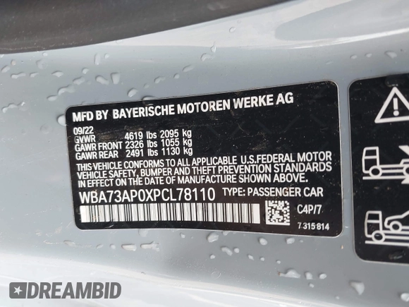 2023 BMW 4 Series 430i xDrive z VIN WBA73AP0XPCL78110, wystawiony jako IAAI lot #42145560 z przebiegiem 11 855 mil mil oraz . Historia ofert i sprzedaży dostępna na DreamBid. Obrazek 9.