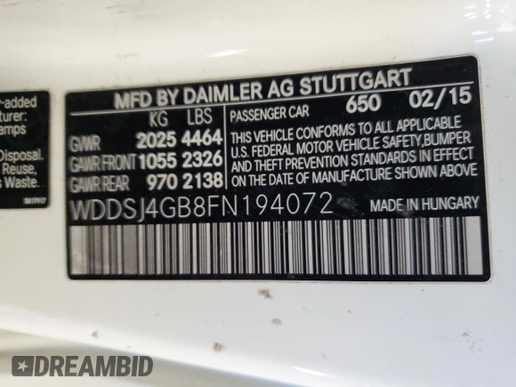 2015 Mercedes-Benz CLA 250 with VIN WDDSJ4GB8FN194072, listed as a Copart auction lot 56316705 with 160,539 mi miles and Clean Title. Bid and sale history available at DreamBid. Image 13.