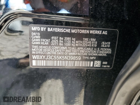 2019 BMW X2 sDrive28i with VIN WBXYJ3C55K5N39859, listed as a Copart auction lot 45276405 with 48,035 mi miles and Salvage Title. Bid and sale history available at carsss.com. Image 13.
