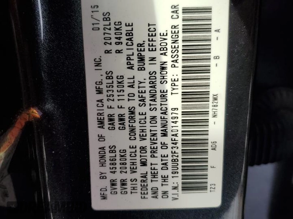 2015 Acura TLX V6 with VIN 19UUB2F34FA014979, listed as a Copart auction lot 88884075 with 86,298 mi miles and Salvage Title. Bid and sale history available at carsss.com. Image 14.