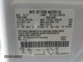 2015 Ford F-150 XLT с VIN 1FTEW1EF0FFA41970, выставлен на аукционе IAAI как лот 42849214 с пробегом 56 536 миль миль и . История ставок и продаж доступна на DreamBid. Изображение 9.