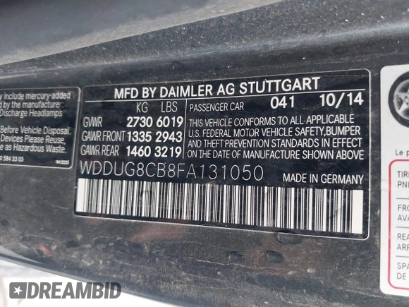 2015 Mercedes-Benz S 550 with VIN WDDUG8CB8FA131050, listed as a IAAI auction lot 41864029 with 82,324 mi miles and . Bid and sale history available at DreamBid. Image 9.