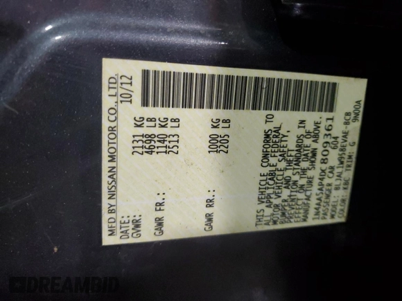2013 Nissan Maxima SV z VIN 1N4AA5AP4DC809361, wystawiony jako Copart lot #60288584 z przebiegiem 98 589 mil mil oraz Nie do naprawy. Historia ofert i sprzedaży dostępna na DreamBid. Obrazek 12.