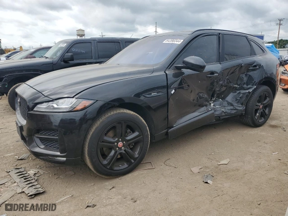2017 Jaguar F-PACE 35t R-Sport with VIN SADCL2BV3HA083328, listed as a Copart auction lot 64398344 with 0 mi miles and Salvage Title. Bid and sale history available at carsss.com. Image 1.