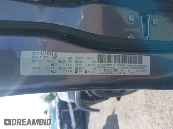 2018 Jeep Compass Sport z VIN 3C4NJCAB0JT267454, wystawiony jako IAAI lot #42266843 z przebiegiem 116 775 mil mil oraz . Historia ofert i sprzedaży dostępna na DreamBid. Obrazek 9.