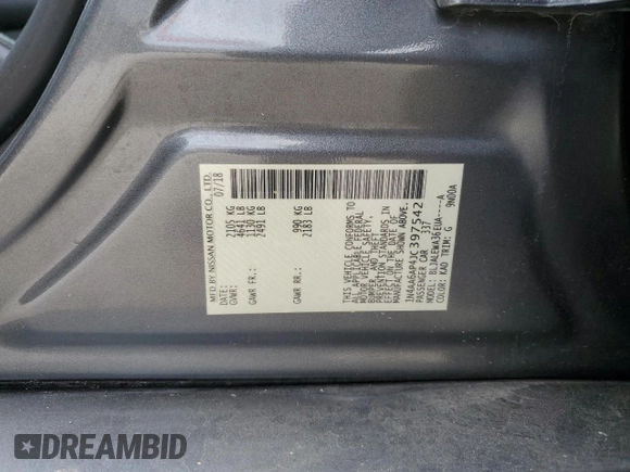 2018 Nissan Maxima S z VIN 1N4AA6AP4JC397542, wystawiony jako Copart lot #53796505 z przebiegiem 84 889 mil mil oraz Szkoda całkowita • Salvage title. Historia ofert i sprzedaży dostępna na DreamBid. Obrazek 12.