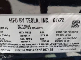 2022 Tesla Model S with VIN 5YJSA1E5XNF467435, listed as a IAAI auction lot 42538706 with 26,504 mi miles and . Bid and sale history available at DreamBid. Image 9.
