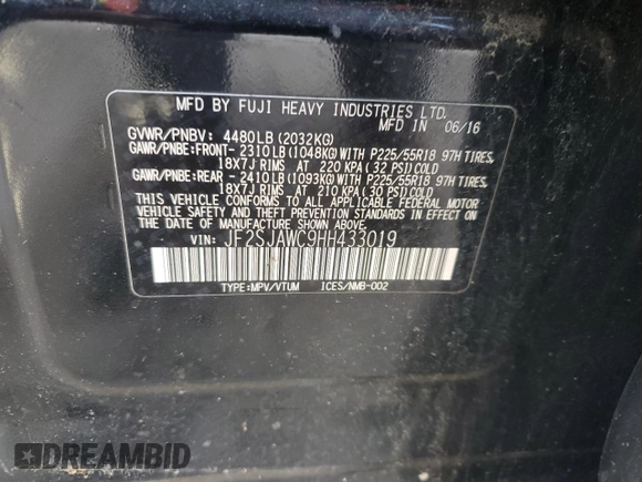 2017 Subaru Forester Touring z VIN JF2SJAWC9HH433019, wystawiony jako Copart lot #53349485 z przebiegiem 180 142 mil mil oraz Szkoda całkowita • Salvage title. Historia ofert i sprzedaży dostępna na DreamBid. Obrazek 13.