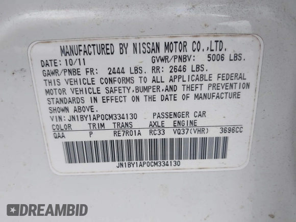 2012 Infiniti M with VIN JN1BY1AP0CM334130, listed as a IAAI auction lot 42096106 with 137,460 mi miles and . Bid and sale history available at DreamBid. Image 9.