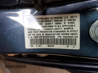 2017 Honda Civic Sedan LX with VIN 19XFC2F52HE072255, listed as a Copart auction lot 50661395 with 93,032 mi miles and Salvage Title. Bid and sale history available at carsss.com. Image 14.