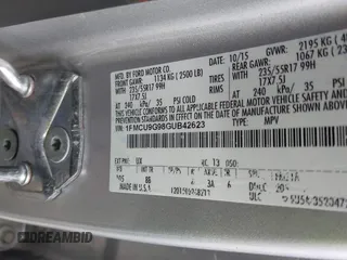 2016 Ford Escape SE с VIN 1FMCU9G98GUB42623, выставлен на аукционе IAAI как лот 41614427 с пробегом Не указан миль и . История ставок и продаж доступна на DreamBid. Изображение 9.