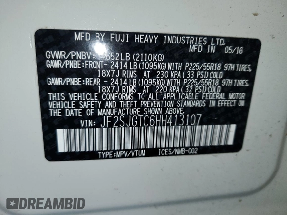 2017 Subaru Forester Touring с VIN JF2SJGTC6HH413107, выставлен на аукционе Copart как лот 56218925 с пробегом 101 805 миль миль и Списание • Salvage title. История ставок и продаж доступна на DreamBid. Изображение 14.