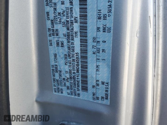2008 Ford Econoline Passenger XL with VIN 1FMNE11L98DB45835, listed as a Copart auction lot 46355145 with 3,226,822 mi miles and Salvage title. Bid and sale history available at DreamBid. Image 13.