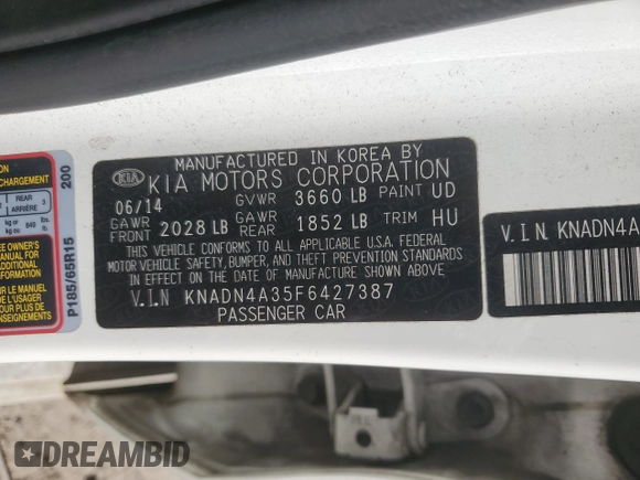 2015 Kia Rio EX with VIN KNADN4A35F6427387, listed as a Copart auction lot 84731584 with 146,405 mi miles and Salvage Title. Bid and sale history available at carsss.com. Image 12.
