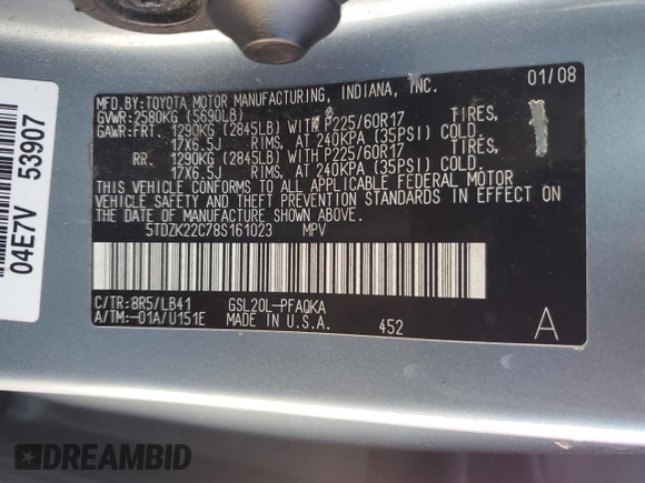 2008 Toyota Sienna XLE with VIN 5TDZK22C78S161023, listed as a Copart auction lot 51540135 with 245,949 mi miles and Clean Title. Bid and sale history available at carsss.com. Image 13.