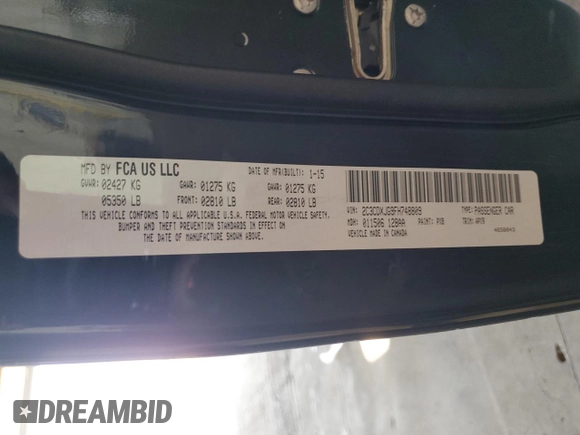 2015 Dodge Charger SXT with VIN 2C3CDXJG9FH748809, listed as a Copart auction lot 61682335 with 128,252 mi miles and Salvage title. Bid and sale history available at DreamBid. Image 12.
