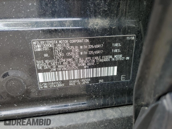 2019 Toyota RAV4 LE with VIN JTMF1RFV8KD002525, listed as a Copart auction lot 49560465 with 28,929 mi miles and Salvage Title. Bid and sale history available at DreamBid. Image 13.