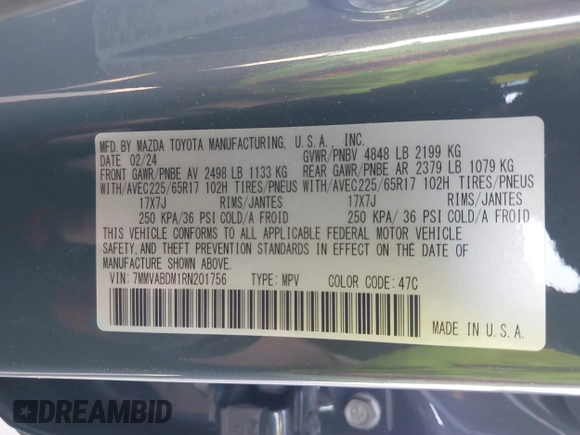 2024 Mazda CX-50 S Premium with VIN 7MMVABDM1RN201756, listed as a IAAI auction lot 41282874 with 2,019 mi miles and . Bid and sale history available at DreamBid. Image 9.