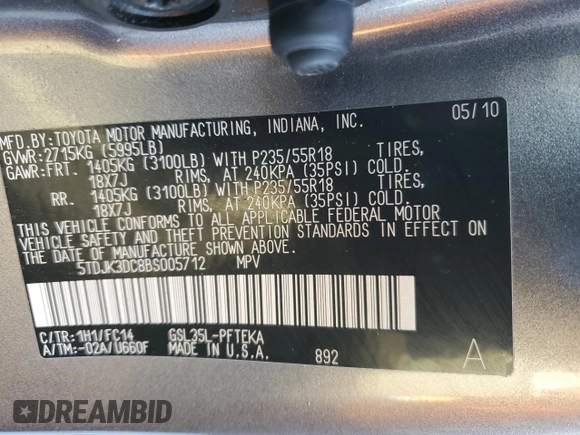 2011 Toyota Sienna LE with VIN 5TDJK3DC8BS005712, listed as a Copart auction lot 50637855 with 89,704 mi miles and Salvage Title. Bid and sale history available at carsss.com. Image 16.