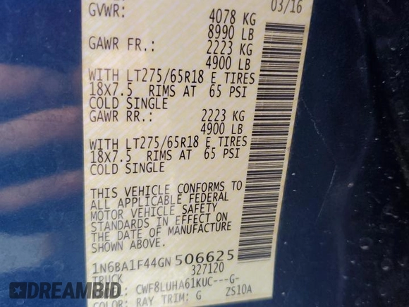 2016 Nissan Titan Pro-4X с VIN 1N6BA1F44GN506625, выставлен на аукционе Copart как лот 66031425 с пробегом 140 884 миль миль и Чистый • Clean title. История ставок и продаж доступна на DreamBid. Изображение 12.