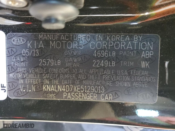 2014 Kia Cadenza Premium with VIN KNALN4D7XE5129013, listed as a Copart auction lot 52720015 with 63,588 mi miles and Salvage Title. Bid and sale history available at carsss.com. Image 12.