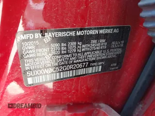 2016 BMW X4 xDrive28i z VIN 5UXXW3C52G0R20677, wystawiony jako IAAI lot #42085953 z przebiegiem 88 000 mil mil oraz . Historia ofert i sprzedaży dostępna na DreamBid. Obrazek 9.