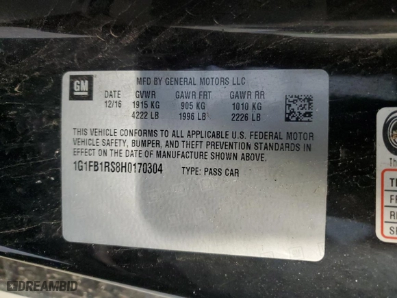 2017 Chevrolet Camaro 1LT with VIN 1G1FB1RS8H0170304, listed as a Copart auction lot 41967505 with 122,696 mi miles and Salvage Title. Bid and sale history available at carsss.com. Image 13.