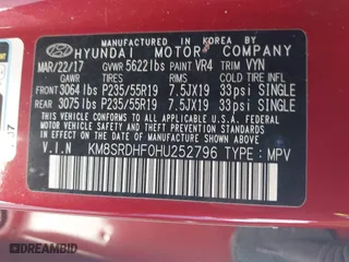 2017 Hyundai Santa Fe Limited Ultimate with VIN KM8SRDHF0HU252796, listed as a IAAI auction lot 42019749 with 122,066 mi miles. Bid and sale history available at carsss.com. Image 9.