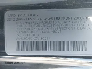 2012 Audi A7 Prestige with VIN WAU2GAFCXCN152061, listed as a IAAI auction lot 42292222 with 227,030 mi miles and . Bid and sale history available at DreamBid. Image 9.