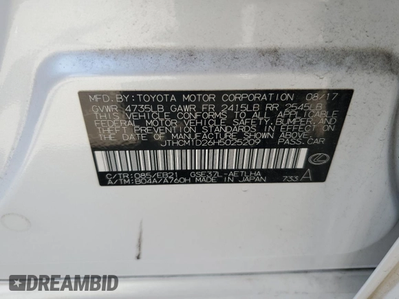 2017 Lexus IS 300 with VIN JTHCM1D26H5025209, listed as a Copart auction lot 53488055 with 12,740 mi miles and Salvage Title. Bid and sale history available at DreamBid. Image 12.